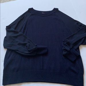 LOFT Navy Blue Mixed Media Cold Shoulder Sweater